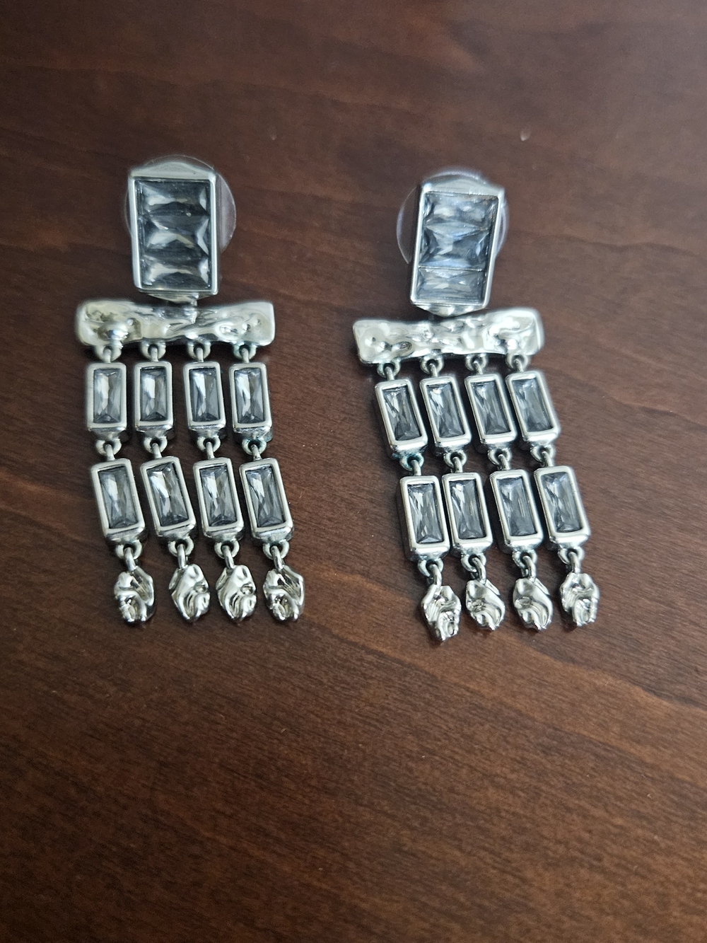 Kendra Scott Silver Rectangular Crystal Fringe Earrings